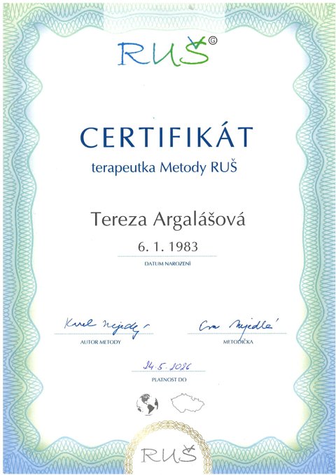 Certifikát - terapeut metody RUŠ 2025-2026