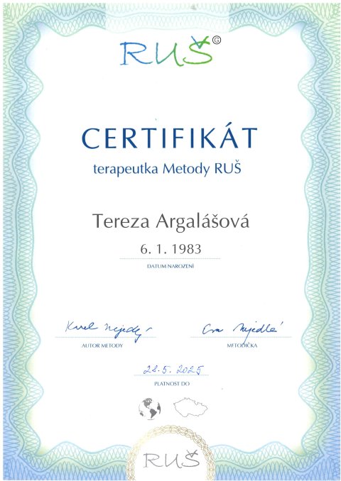 Certifikát - terapeut metody RUŠ