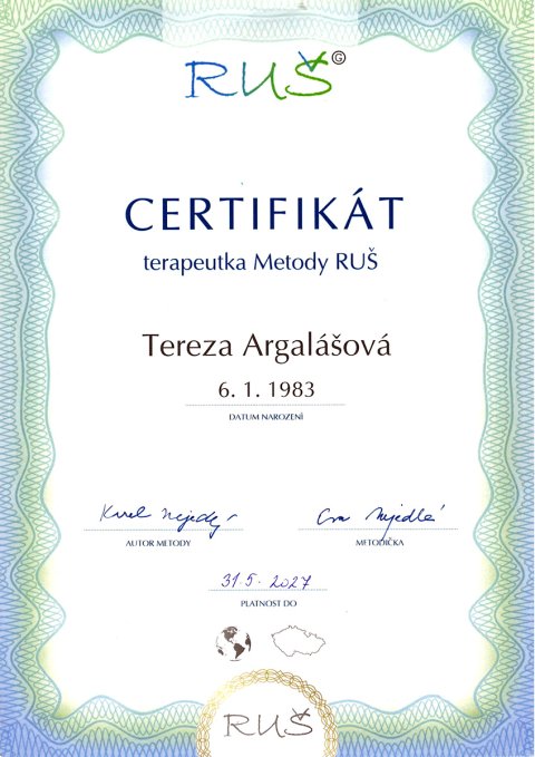 Certifikát - terapeut metody RUŠ 2026-2027